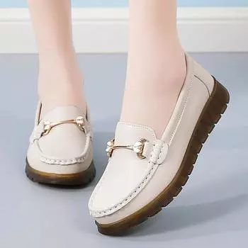 Повседневная обувь для женщин Мокасины на плоской подошве Женские лоферы из натуральной кожи Женские балетки без застежек Туфли для медсестры 2025 Новинка Весна и Осень 35 серый