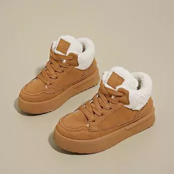 Повседневная обувь для женщин зимой с плюшевым низким верхом 2025 года, универсальная новая теплая спортивная обувь на толстой подошве со шнуровкой, ботинки на платформе 35