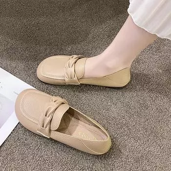 Повседневная обувь Doudou, женская, весенняя, новая, из говяжьих сухожилий, мягкая подошва, одиночные туфли, нескользящие, для матерей, одна педаль, женская обувь 35 хаки