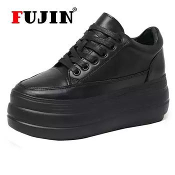Повседневная обувь Fujin, весенне-осенние носки, удобные кроссовки на платформе, вязаная дышащая удобная женская обувь для бега, массивная обувь для женщин и девочек 34 чёрный