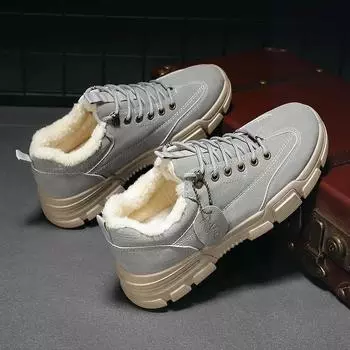 Повседневная обувь из хлопка 2024 года. Новые зимние ботинки, сохраняющие тепло, походная обувь для активного отдыха, плюшевые утолщенные мужские зимние ботинки, повседневные кроссовки 39 хаки