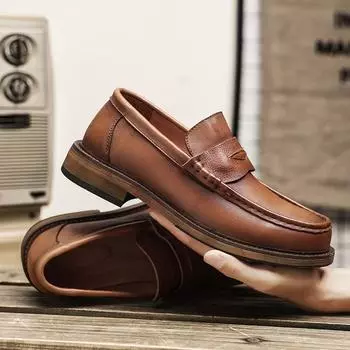 Повседневная обувь из натуральной кожи для мужчин, роскошные брендовые мужские мокасины, вечерние мокасины, удобные дышащие туфли-лодочки без застежек, туфли на плоской подошве для вождения 38 чёрный