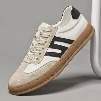 Повседневная обувь из натуральной кожи для мужчин, модная итальянская дизайнерская обувь, легкие нескользящие кроссовки для ходьбы для мужчин, удобные кроссовки для активного отдыха 38 бежевый
