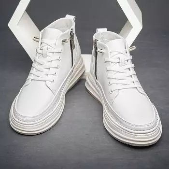 Повседневная обувь из натуральной кожи для мужчин, роскошные брендовые мужские ботильоны, толстые мотоциклетные ботинки, высокие нескользящие мужские кроссовки 38 чёрный