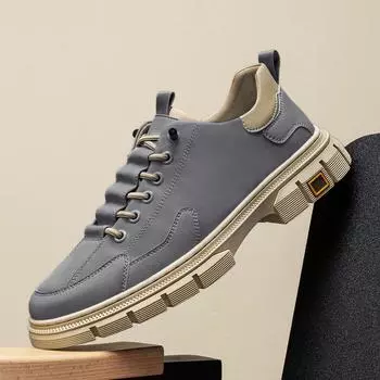 Повседневная обувь из натуральной кожи для мужчин в винтажном стиле, мужские кроссовки, модные кроссовки для вождения, ходьбы, тенниса для мужчин, удобная обувь для треккинга 38 серый