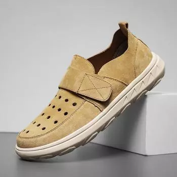 Повседневная обувь из натуральной кожи для мужчин, лоферы, легкие дышащие мужские кроссовки на платформе, мягкая амортизация, спортивная обувь для отдыха на открытом воздухе 38 серый