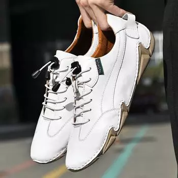 Повседневная обувь из натуральной кожи, мужские туфли-оксфорды, модная обувь для отдыха на открытом воздухе, офисные мужские туфли, черно-белая обувь, мокасины 6.5