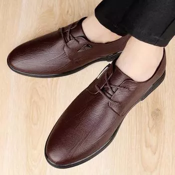 Повседневная обувь из натуральной кожи на шнуровке 2024 года, мужские офисные оксфорды, горячая распродажа, мужская удобная модельная обувь, брендовая обувь для парикмахеров 38 чёрный