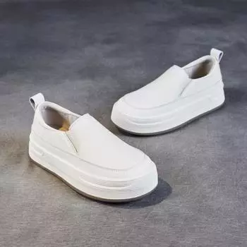 Повседневная обувь из натуральной кожи, женские кожаные мокасины на мягкой подошве, женская модная универсальная повседневная женская обувь, туфли на платформе в стиле ретро 35 хаки