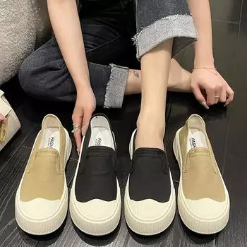 Повседневная обувь из парусины на толстой подошве для женщин. Лоферы. Женские кроссовки Design Sense. Обувь на плоской подошве для ходьбы на открытом воздухе. 35 чёрный