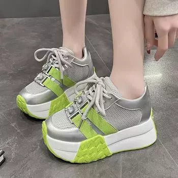 Повседневная обувь из сетчатой ткани на толстой подошве, женская обувь на плоской подошве с круглым носком и шнуровкой, разноцветная прогулочная обувь 34 чёрный