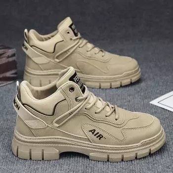 Повседневная обувь Кожаные туфли Ботильоны Мужские повседневные мокасины Спортивная обувь на платформе Лоферы для спорта и отдыха Высокие рабочие ботинки 39 чёрный