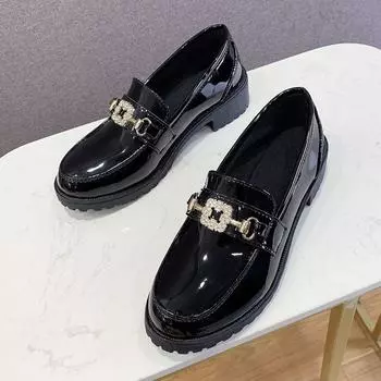 Повседневная обувь Лоферы Лакированная кожа Туфли на низком каблуке Туфли на липучке Женская обувь на толстом каблуке Женская мода Новинка 35 чёрный