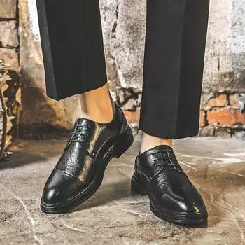 Повседневная обувь мужская деловая классическая корейская версия британских маленьких кожаных туфель 45 молодежная черная мужская обувь большого размера 19936-J 38 коричневый