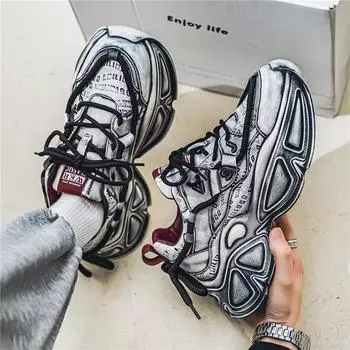 Повседневная обувь мужская новая ретро обувь для папы платформа увеличивающая спортивная обувь подростковый тренд мода протирать старые мужские туфли 39