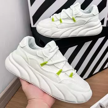 Повседневная обувь мужская новая сетчатая дышащая повседневная спортивная обувь модная платформа папины туфли тренд универсальные хлебные туфли 39 белый