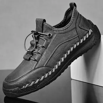 Повседневная обувь, мужская универсальная дышащая обувь с одной педалью, швы ручной работы с мягкой подошвой, нескользящая уличная мужская кожаная обувь, кроссовки, мужская обувь 38 чёрный
