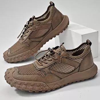 Повседневная обувь, мужские летние новые кроссовки с сетчатой поверхностью, дышащие, с мягкой подошвой, нескользящие уличные кроссовки без завязок 38 чёрный
