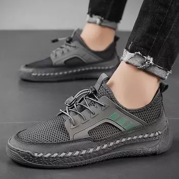 Повседневная обувь, мужские летние новые нескользящие сандалии ручной работы на мягкой подошве с сетчатой поверхностью, дышащие нескользящие повседневные слипоны ручной работы 38 коричневый