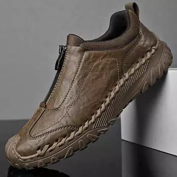 Повседневная обувь. Мужские новые дышащие уличные кроссовки с мягкой подошвой и молнией на плоской подошве. 38 хаки