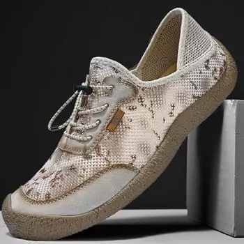 Повседневная обувь. Мужские новые летние кроссовки 2024 с дышащей сеткой на плоской подошве, нескользящие уличные кроссовки без шнуровки. 38 серый