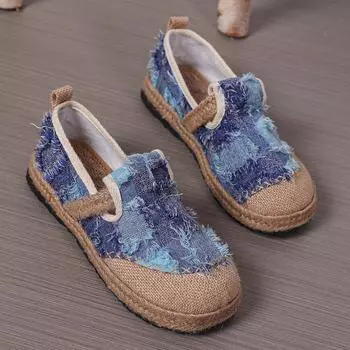 Повседневная обувь на плоской подошве для женщин, плетеная из травы, босиком, с закругленным носком, удобная обувь, трендовые модные предложения, лоферы 35 бежевый