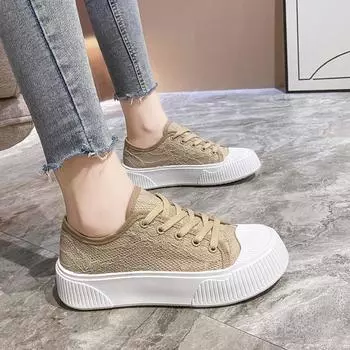 Повседневная обувь с дышащей сеткой, женские летние кроссовки на массивной платформе со шнуровкой, новые женские вулканизированные туфли на толстой подошве 35 абрикосовый
