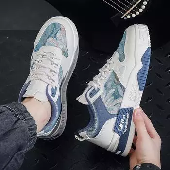 Повседневная обувь с круглым носком, шнурками, на платформе, кроссовки для активного отдыха, удобные, универсальные, эластичные, дышащие, модная модель на весну и осень 39 синий