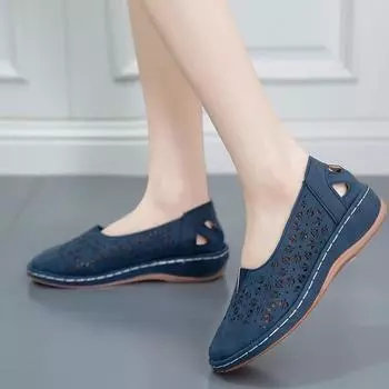 Повседневная обувь с полыми отверстиями на плоской подошве, женская обувь в стиле ретро с круглым носком, обувь для ленивых