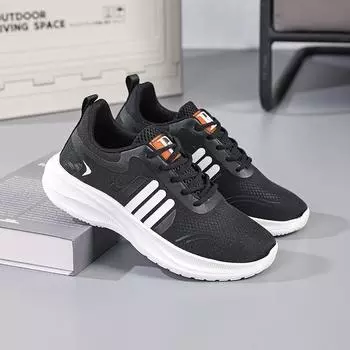 Повседневная обувь спортивная обувь для бега мужская обувь женская обувь ультралегкая мягкая подошва универсальная трендовая сетчатая дышащая студенческая обувь 36 чёрный