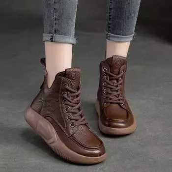 Повседневная обувь в стиле ретро с высоким берцем 2024 года, осень/зима, новые женские туфли на толстой подошве с высоким берцем и бархатом, кроссовки на платформе Traf 36