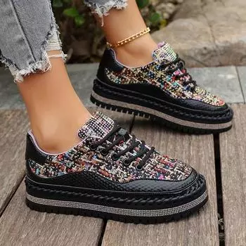 Повседневная обувь женская 2024 большой размер европейская популярная обувь новая летняя дышащая повседневная обувь на платформе повседневная спортивная обувь 35 чёрный