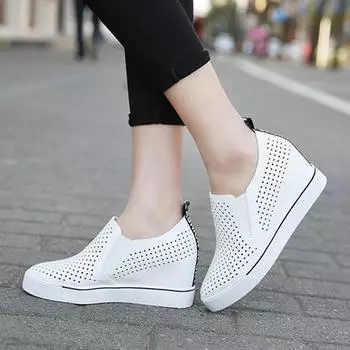 Повседневная обувь, женская модная обувь на платформе, женские белые дышащие кроссовки с сеткой, женские черные удлиняющие туфли для студентов 34 белый