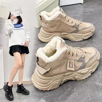 Повседневная обувь, женская зимняя вулканизированная обувь для женщин, сохраняющая тепло, удобные уличные кроссовки 35 хаки