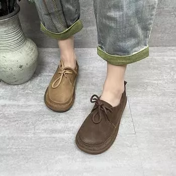 Повседневная обувь Женские туфли на низком каблуке с круглым носком 35 темно-коричневого