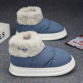 Повседневная обувь Зимняя толстая подошва Гибкая круглая носовая часть Уличная обувь Сохраняет тепло Удобная Износостойкая Нескользящая Универсальная 36-37 синий