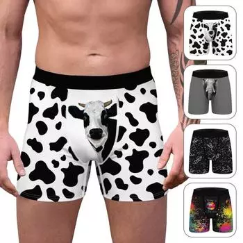 Повседневная одежда, быстросохнущие забавные дышащие 3D нижнее белье, мужские трусы M черный белый