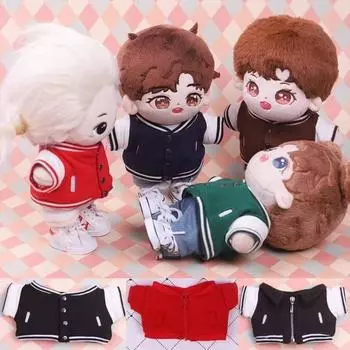 Повседневная одежда для кукол из хлопка, плюшевая кукольная куртка в студенческом стиле, пальто, бейсбольная куртка для кукол 20 см чёрный