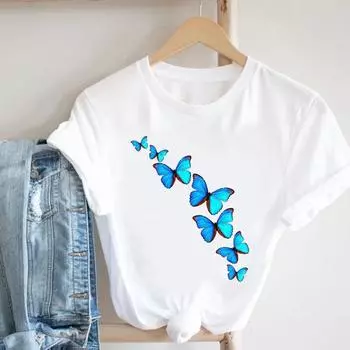 Повседневная одежда с бабочкой, женская одежда с цветочным принтом 90-х годов, женская одежда с коротким рукавом, модная одежда, футболка, женская футболка с графическим принтом S (Asian size)