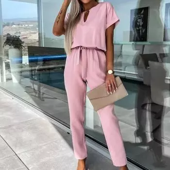 Повседневная одежда с v-образным вырезом, рабочий комбинезон с поясом, женский 2023, брюки-карандаш для женщин, цельный боди, женские элегантные комбинезоны 28305 S чёрный