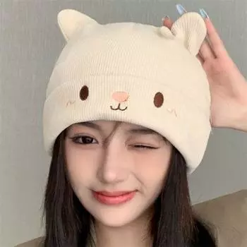 Повседневная одежда с вышитыми медвежьими ушками и кошачьими ушками, корейские шапки, вязаные шапки, женские шерстяные шапки, шапки-черепицы H