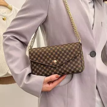 Повседневная однотонная квадратная сумка с цепочкой и декором через плечо, модная сумка из искусственной кожи с клапаном