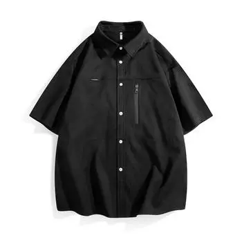 Повседневная однотонная мужская рубашка с карманом на молнии с коротким рукавом XXXL