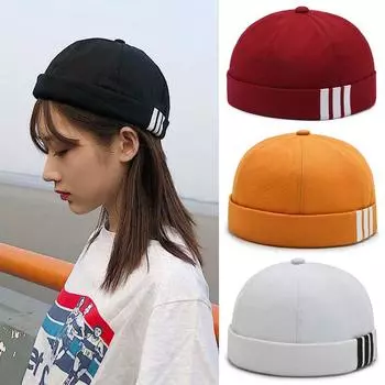 Повседневная однотонная шапка-бини с полосатым принтом, ретро-матросские шляпы, унисекс-шляпа без полей, осенне-зимняя ветрозащитная кепка чёрный