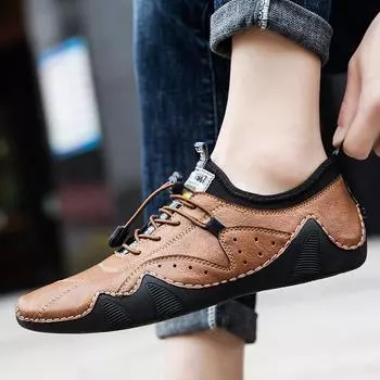 Повседневная официальная обувь с мягкой подошвой Оригинальные кроссовки Мокасины Мужские кроссовки Мужские нескользящие универсальные туфли для отдыха на открытом воздухе класса люкс из кожи 38 бежевый