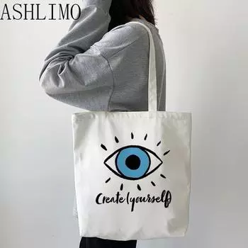 Повседневная парусиновая сумка для покупок, Турецкая синяя сумка на плечо от сглаза, большая вместительная женская модная сумка для хранения, студенческая книжная сумка 24*26cm