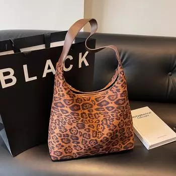 Повседневная персонализированная текстурная сумка женская модная высококачественная нишевая леопардовая сумка большой вместимости универсальная сумка подмышкой коричневый