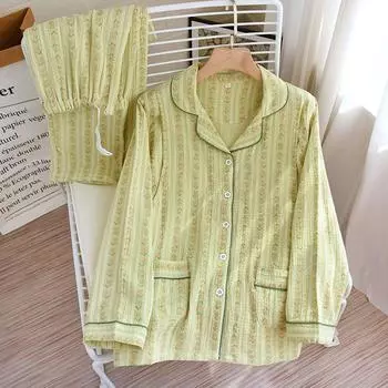 Повседневная пижама с лацканами, домашняя одежда, пижамы с ретро-принтами, свободные хлопковые пижамы, домашняя одежда на весну и осень M