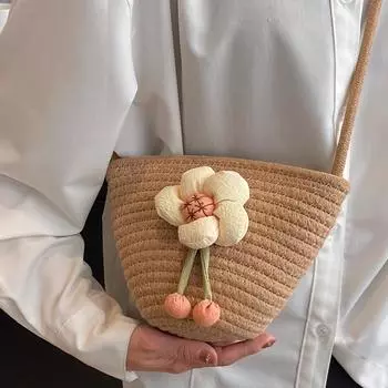 Повседневная плетеная сумка 2024 летняя соломенная пляжная сумка милая девушка мода универсальная сумка-мессенджер