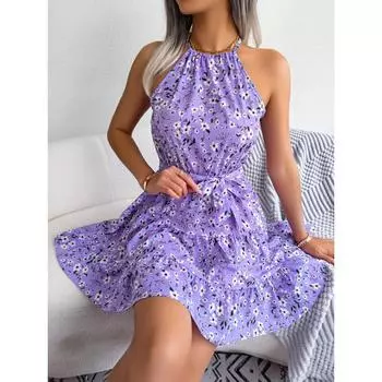 Повседневная пляжная юбка с большим подолом и цветочным принтом для женщин S розовый